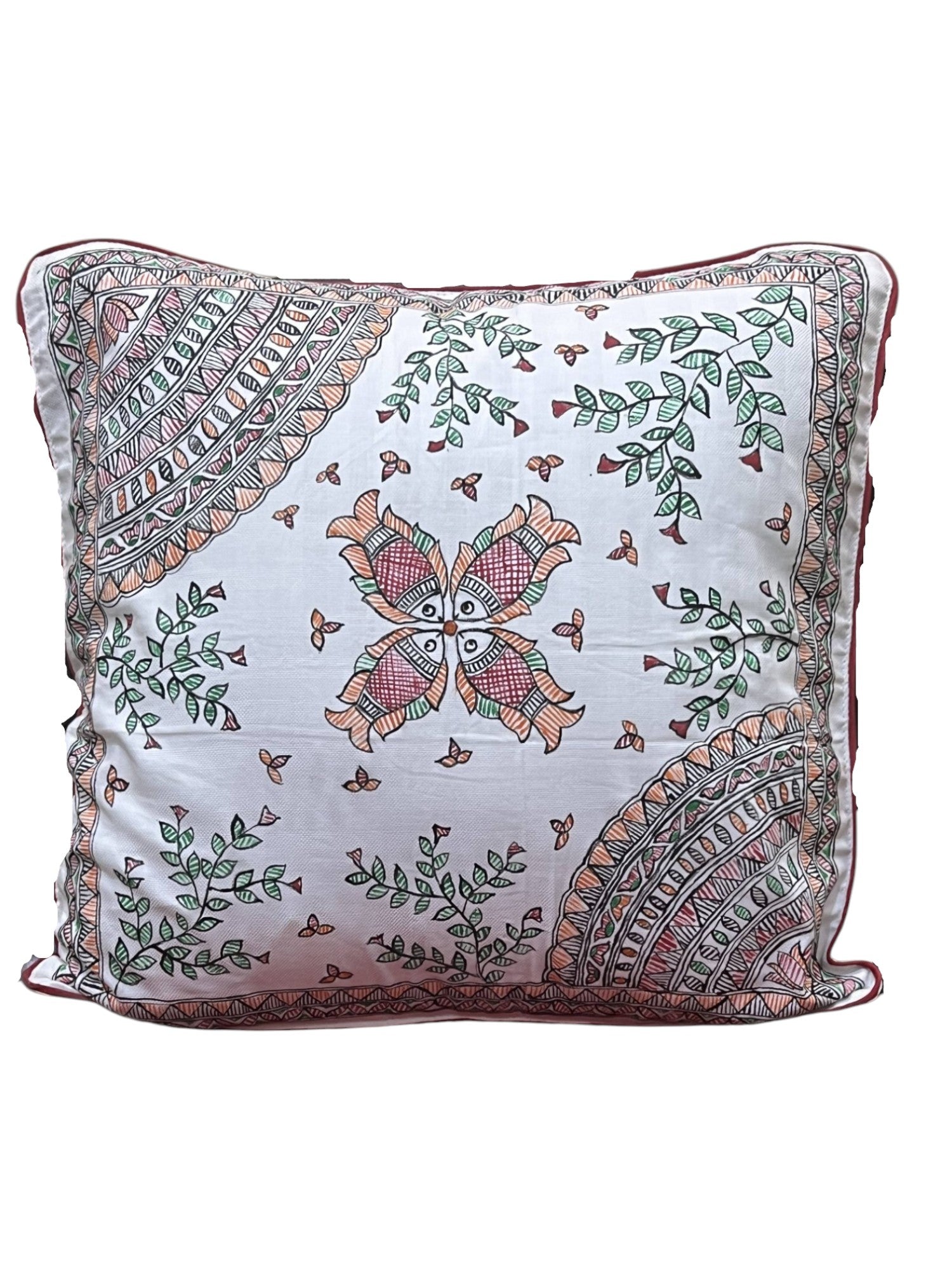 HAND-PAINTED MADHUBANI FISH CUSHION COVER